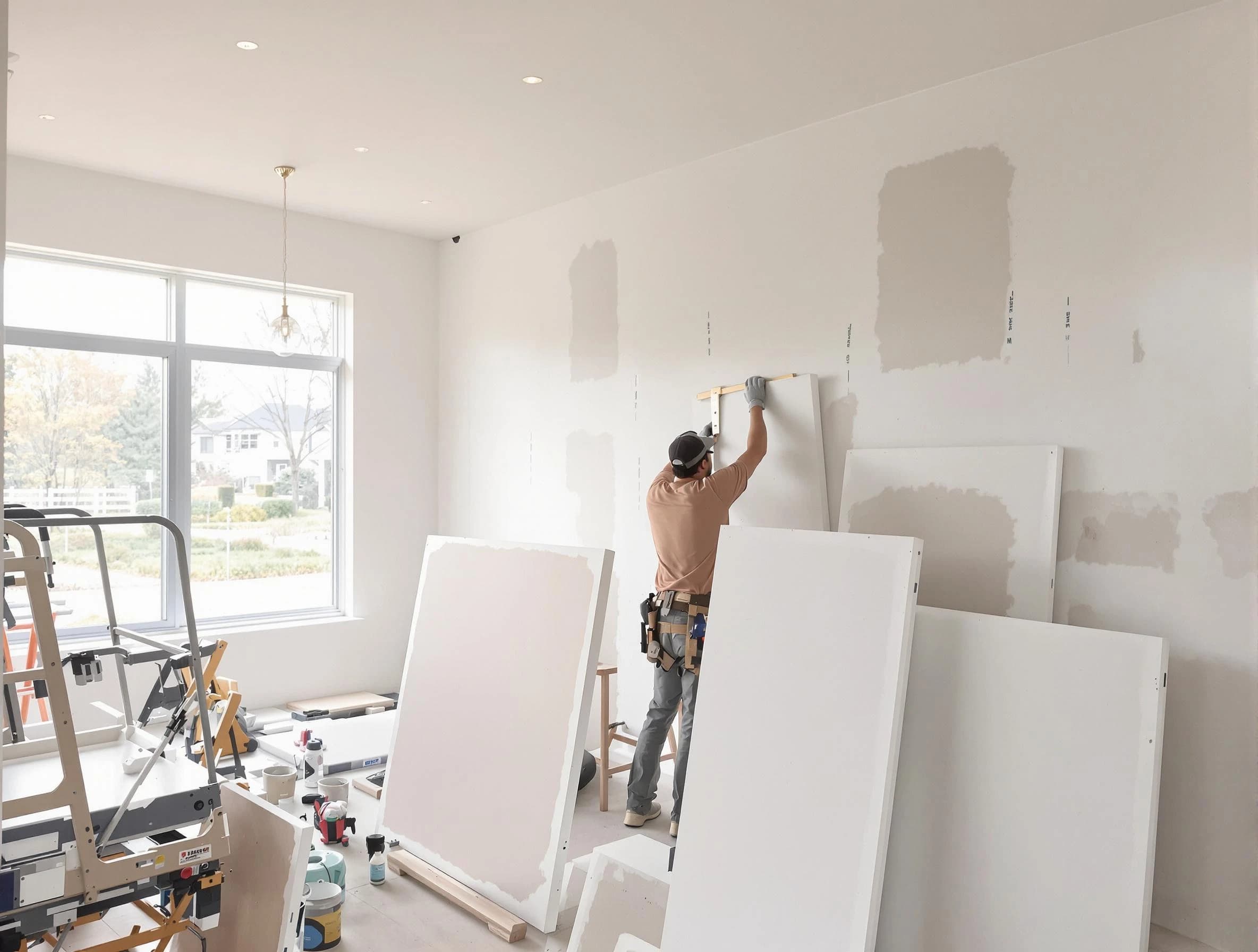 Shaker Heights House Painters precisely hanging drywall sheets in Shaker Heights, OH