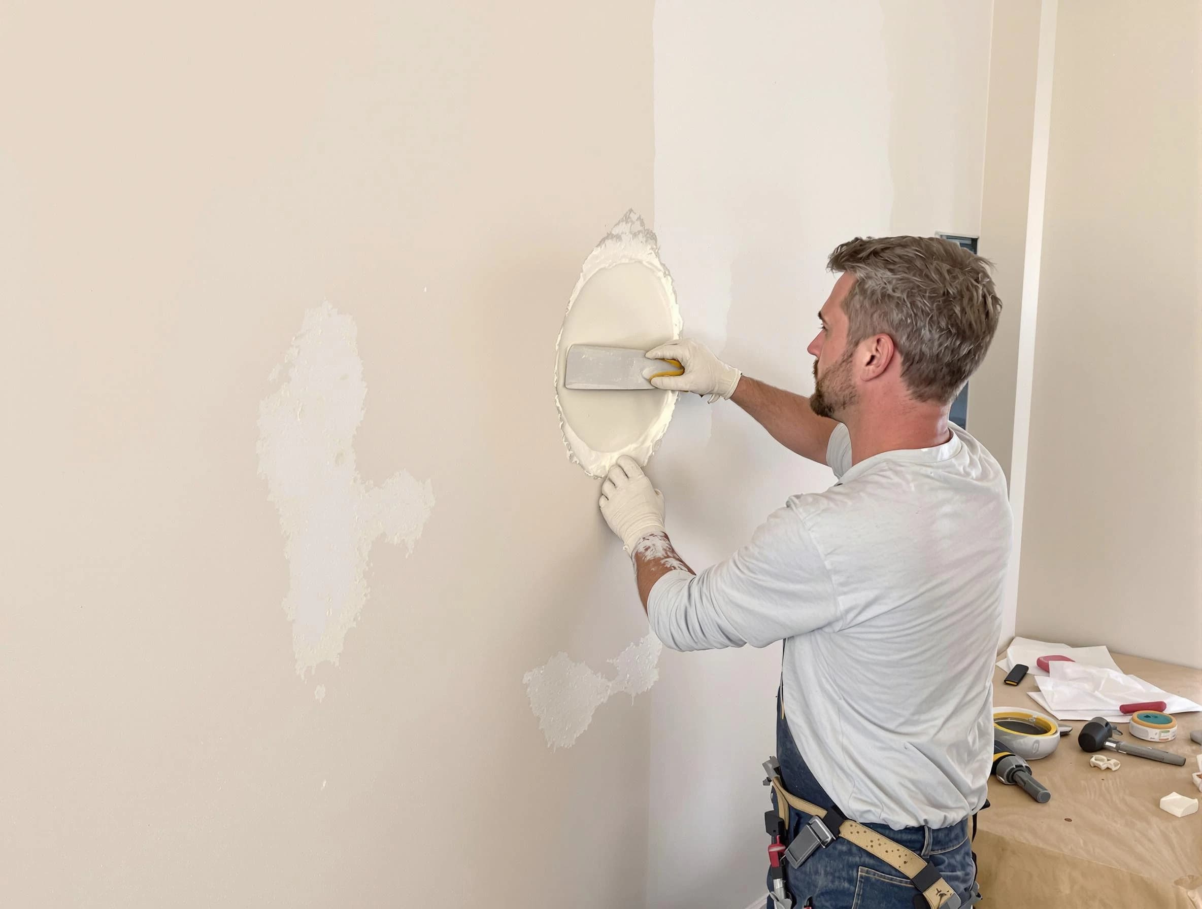 Shaker Heights House Painters technician patching a drywall hole in Shaker Heights, OH