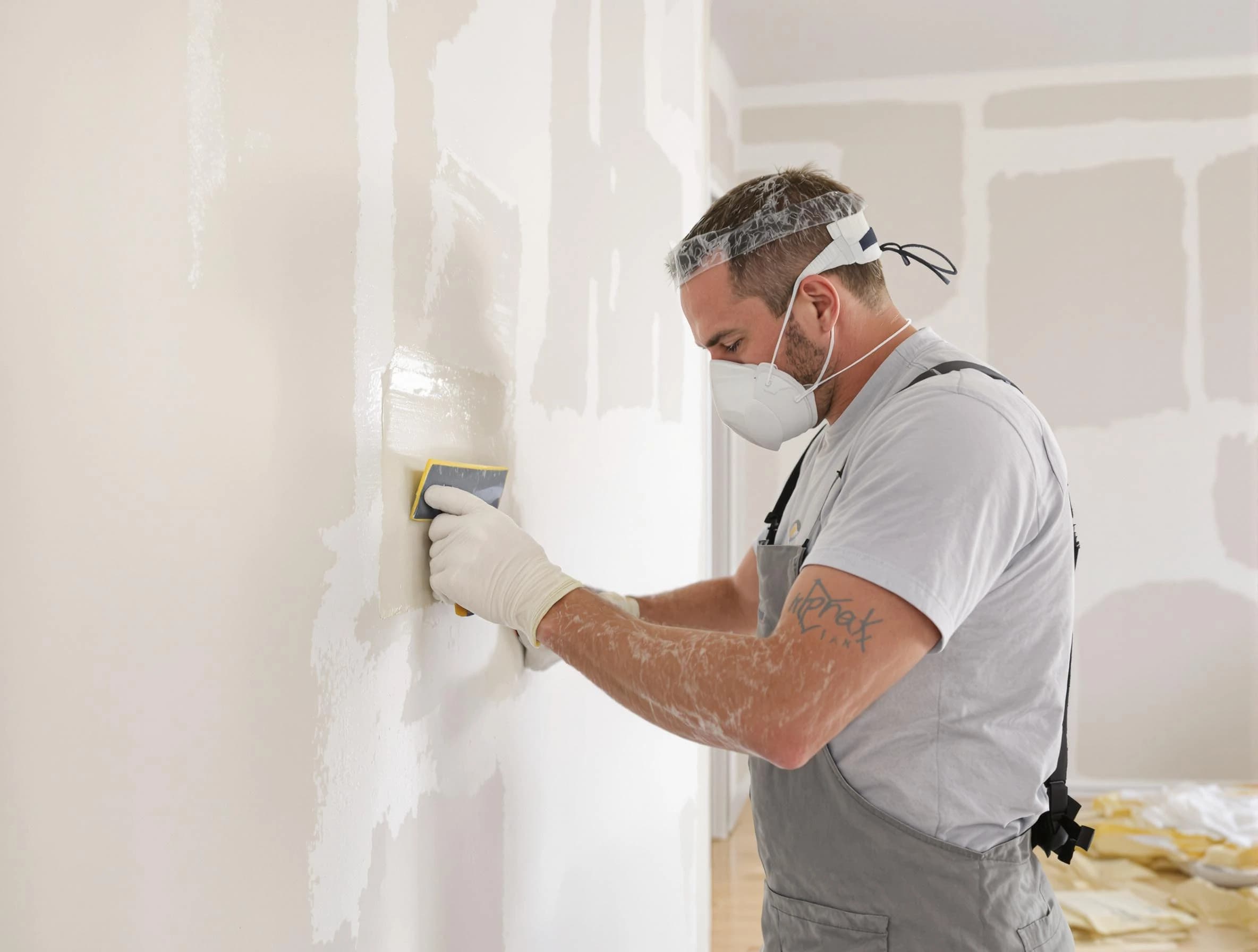 Shaker Heights House Painters technician applying mud to drywall seams in Shaker Heights, OH