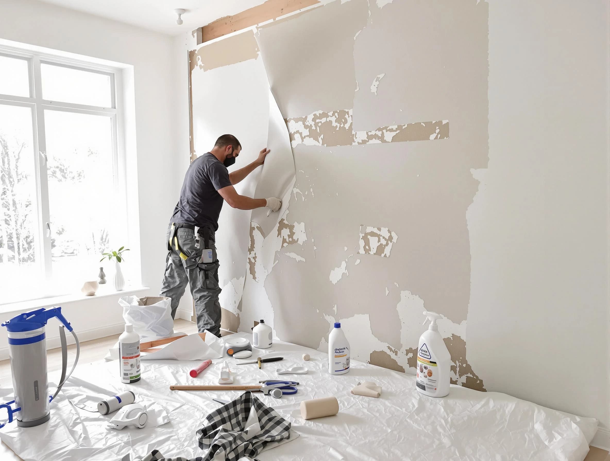 Shaker Heights House Painters technician removing wallpaper in Shaker Heights, OH